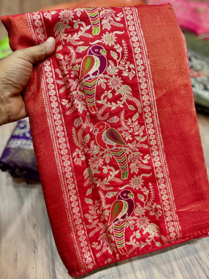 Pure Soft Russian Silk Saree with Peacock Meenakari Weaving 
