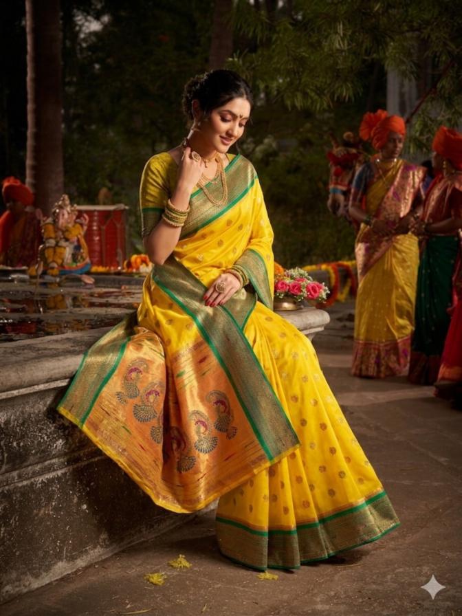 Premium Silk Paithani with traditional Zari border with zari butta