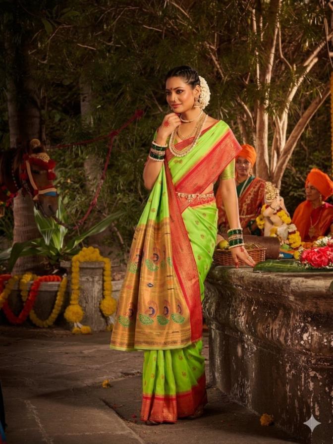 Paithani Silk Saree with Zari Butta and Traditional Border