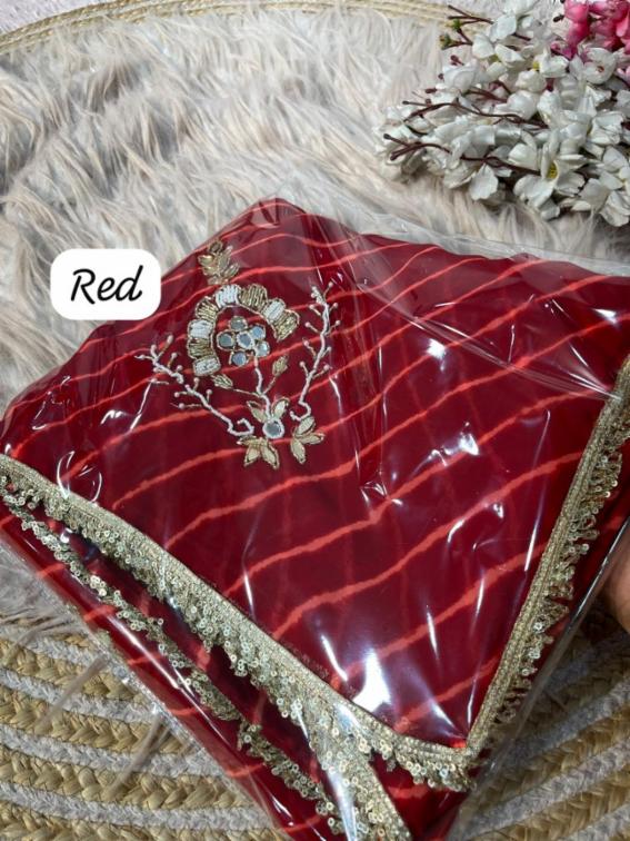 Soft Georgette Lehriya Saree With Handwork Butta & Butti