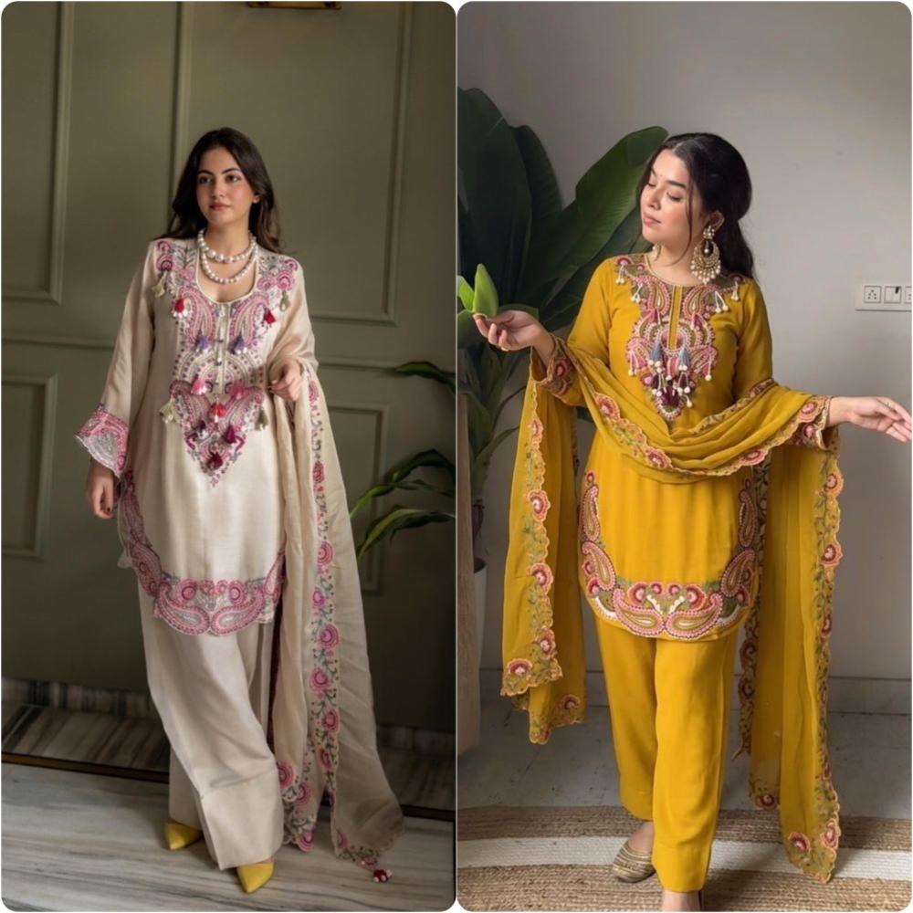Georgette Embroidery Kurti Set with Dupatta for Women