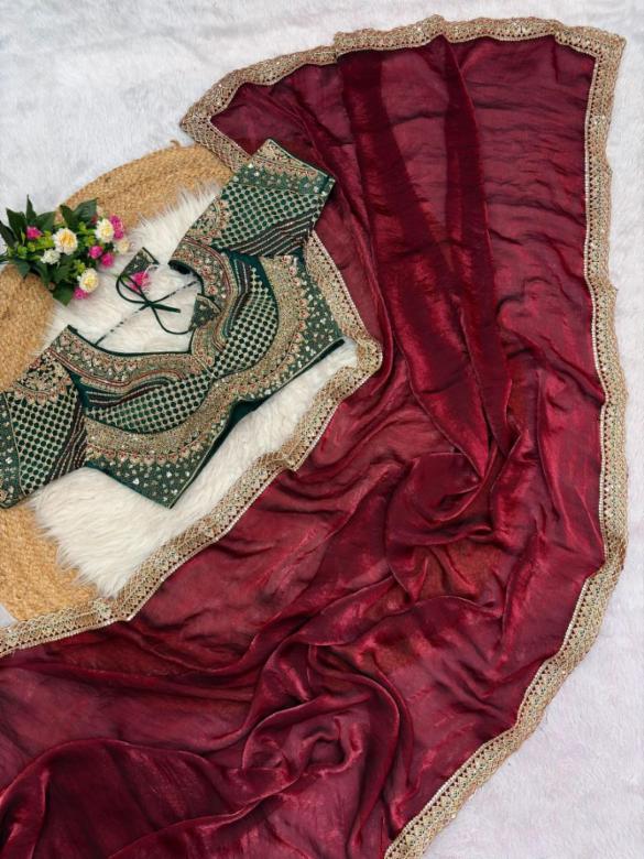Heavy Sequence Work Saree with Stitched Embroidery Blouse!