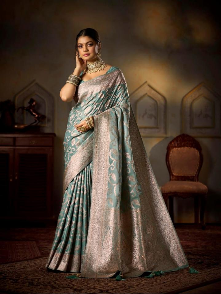 Banarasi Silk Zari Weaving Saree with Zari Border & Matching Blouse Piece