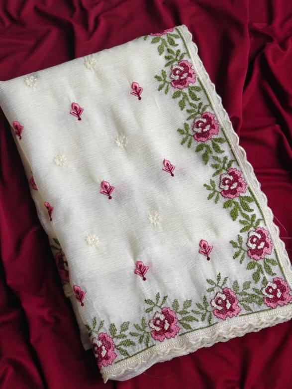 Crush Chiffon Saree with Multi-Thread Embroidery 