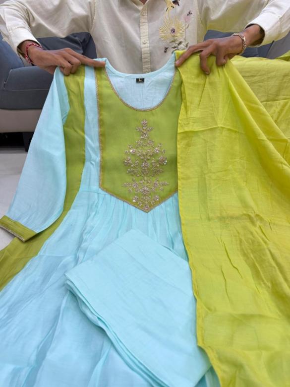Designer Festival Pure Mul Chanderi Suit Set with Banarasi Dupatta!