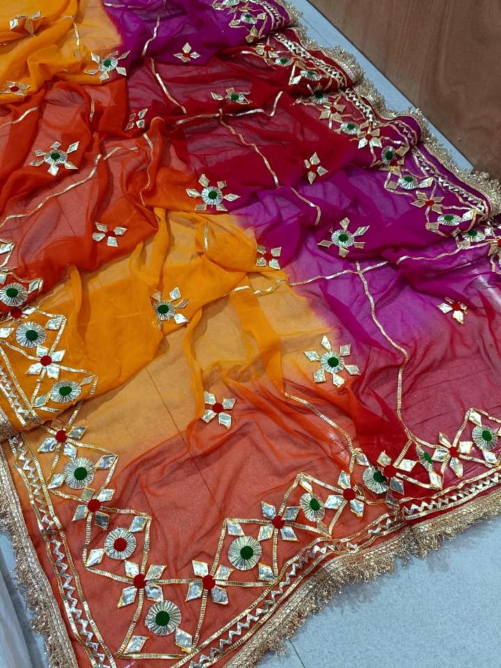 Festive Elegance Semi Chiffon Saree with Heavy Gotta Border