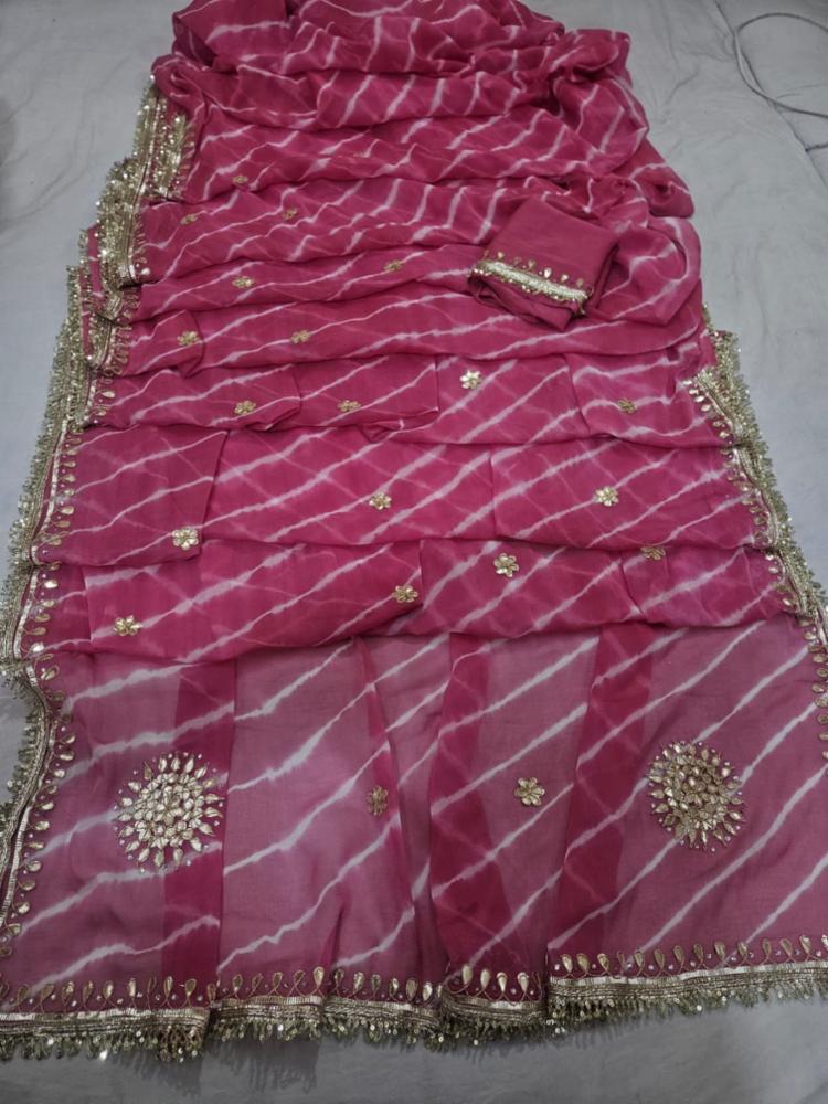 Exclusive Semi Chiffon Hand Gotta Patti Leheria Saree 