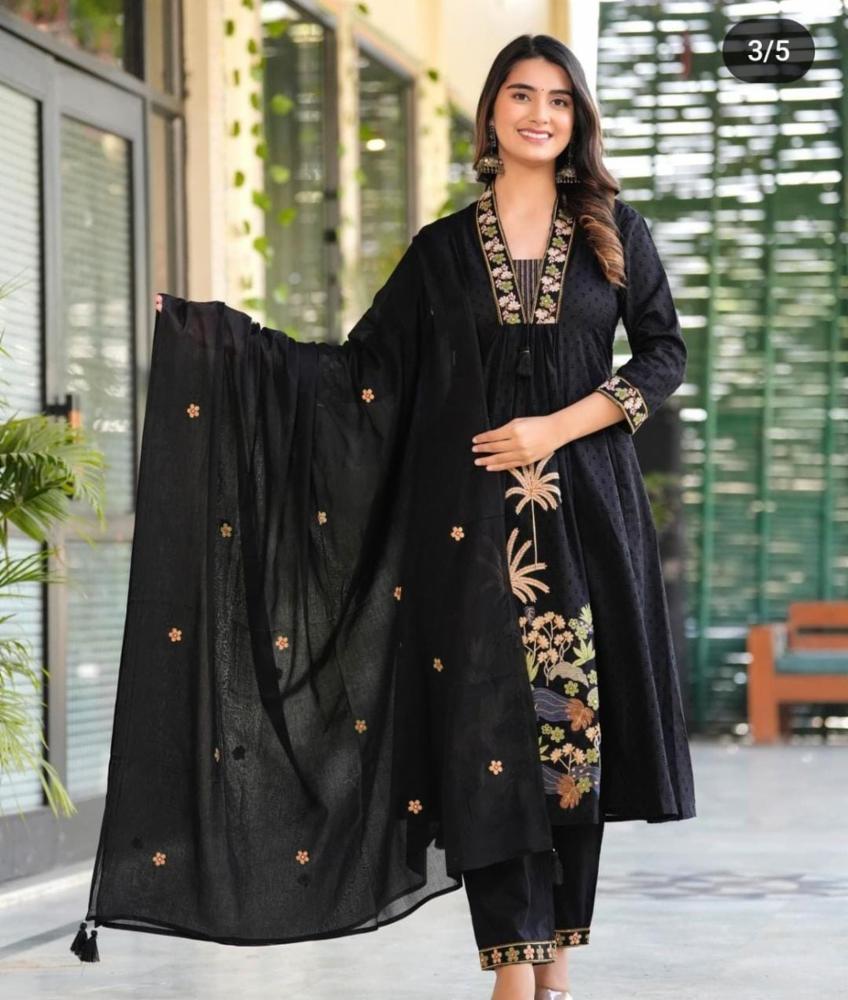Black Embroidered Anarkali Kurta Set with Dupatta
