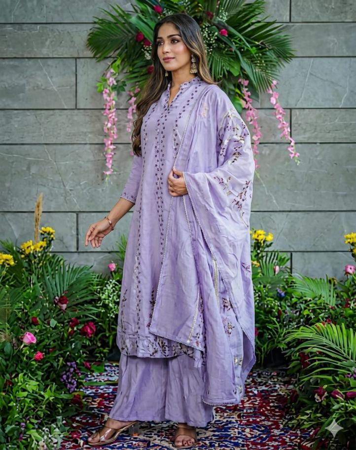 Muslin Cotton Kurta Dupatta Set with Heavy Embroidery Work