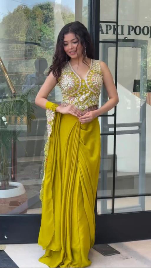 Ready To Wear Faux Georgette Embroidery Saree with Blouse