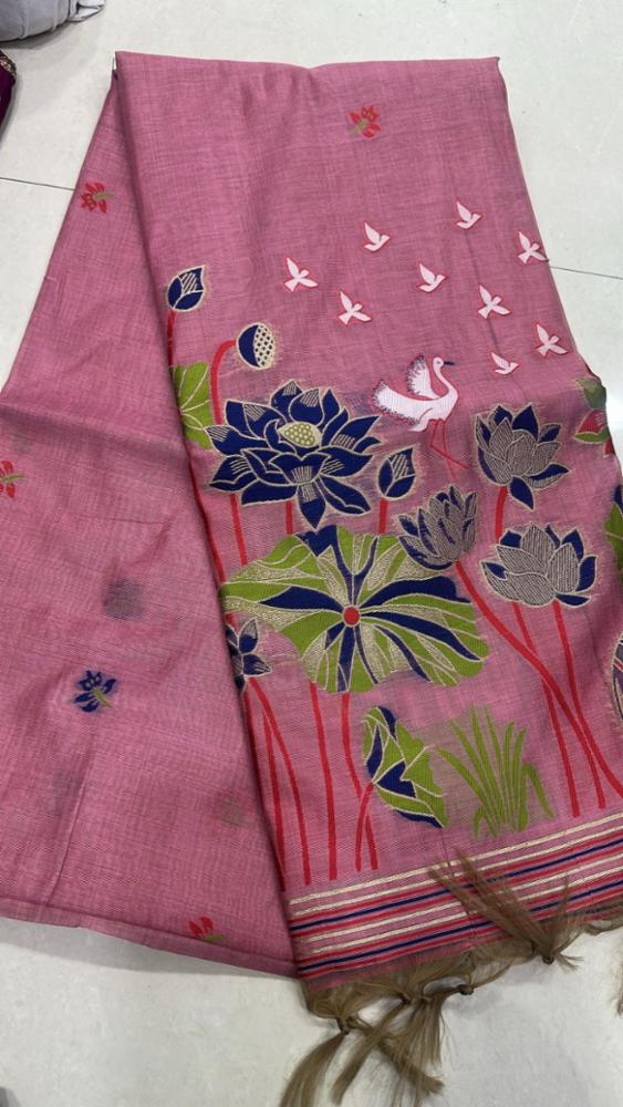 Soft Muga Cotton Saree with Elephant and Floral Weaving Pallu!