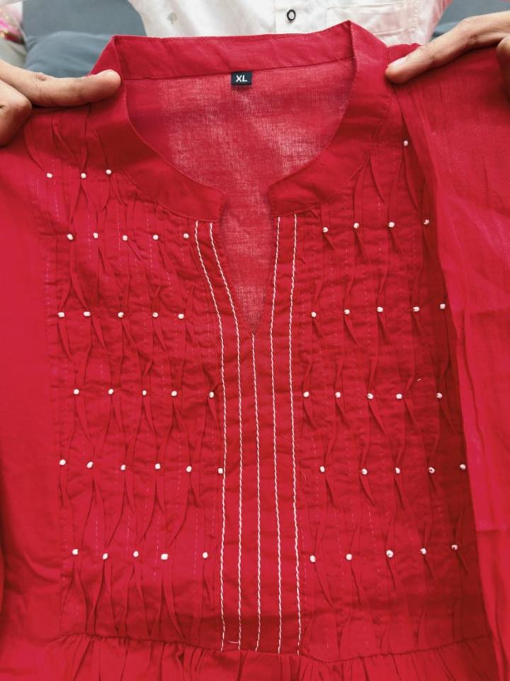 Designer Pure Cotton Suit Set with Handwork Neck!