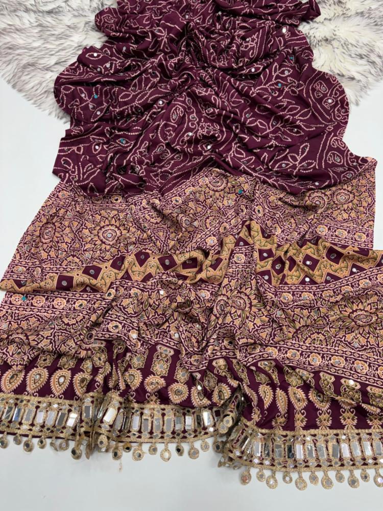 Pure Ajrakh Satin Viscose Silk Saree with Mirror Work and Designer!