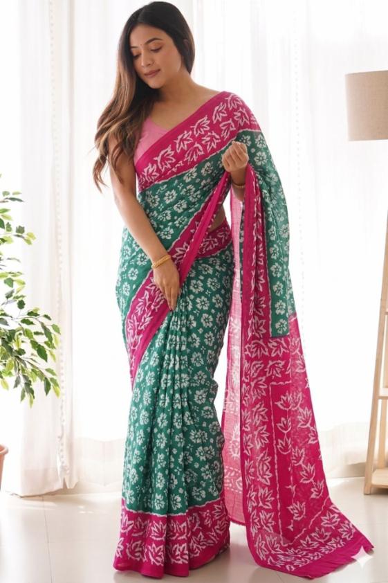 Pure Cotton Sambalpuri Printed Saree Without Blouse