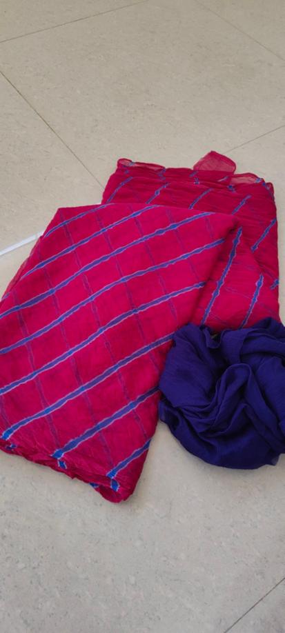 Rajasthani Leheriya Saree in Rani Pink and Blue Chiffon with Blouse!