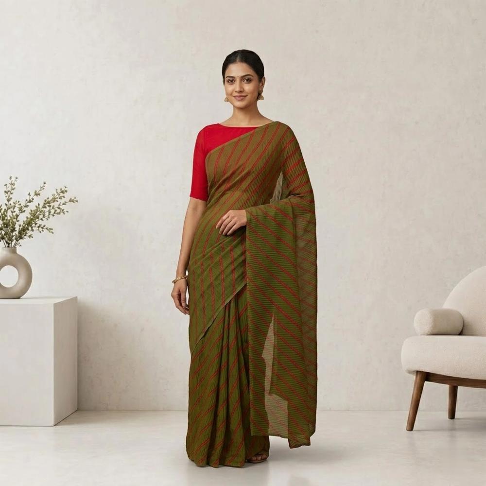 Rajasthani Leheriya Print Saree with Blouse Piece