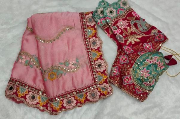 Wedding Wear Stitched Blouse Saree in Pure Rangoli Silk with Embroidery Work