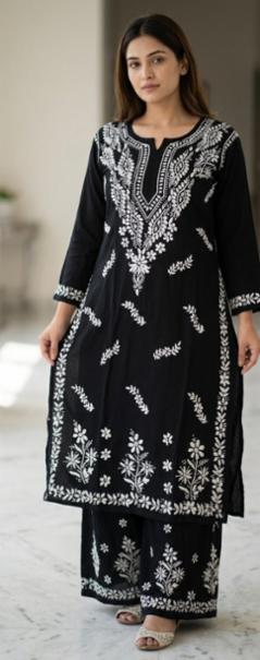 Lucknowi Handwork Chikankari Rayon Kurta and Palazzo Set