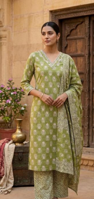 Printed Cotton Kurta Plazzo Dupatta Set