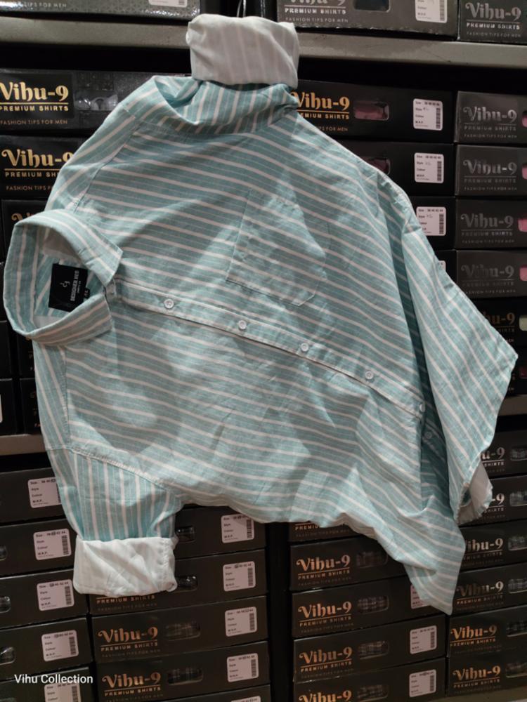 Men's Cotton Striped Casual Shirt with Mandarin Collar