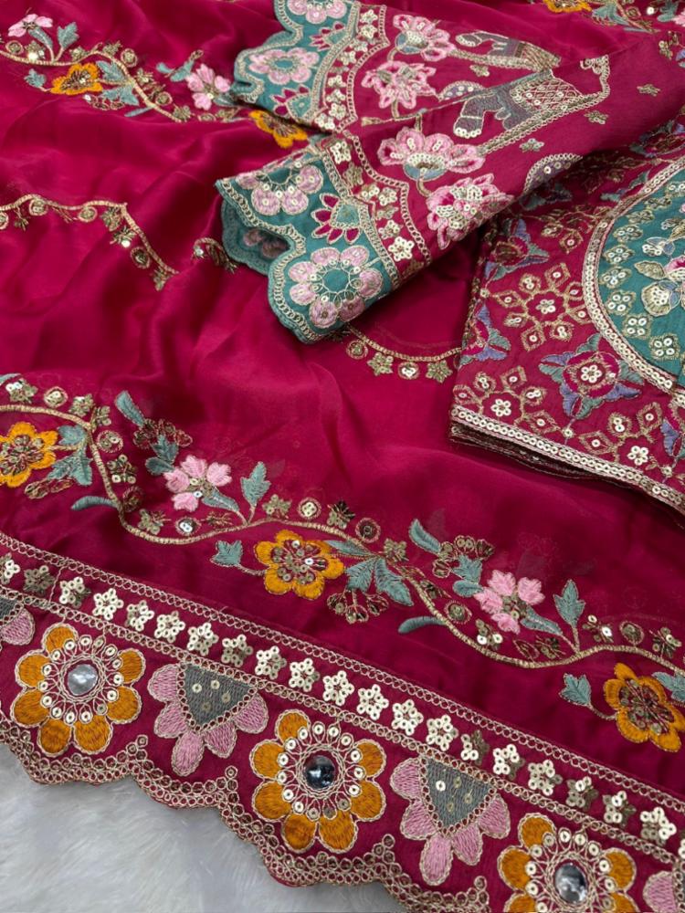 Pure Soft Rangoli Silk Saree Stitched blouse