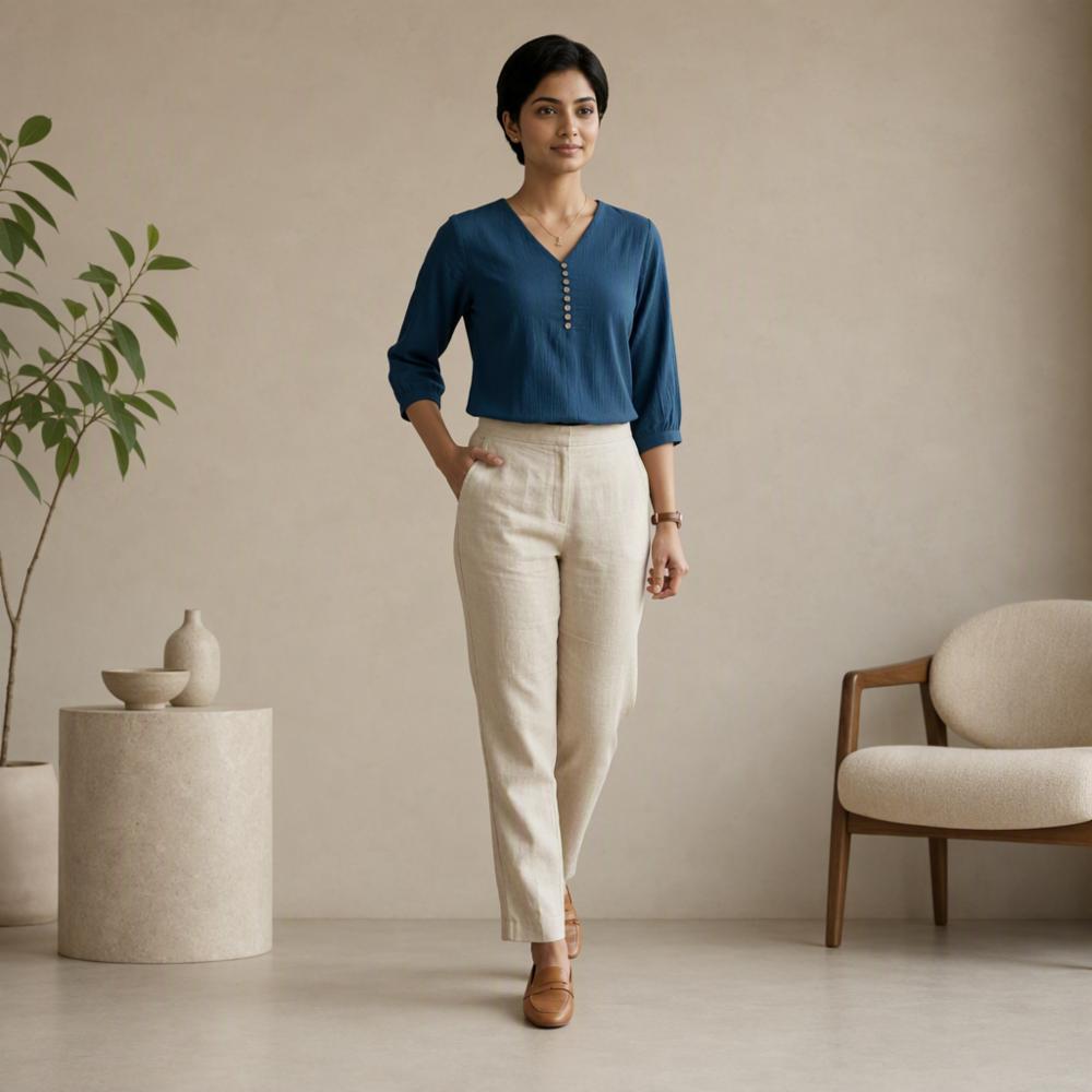 Teal Wrinkle Rayon Short Top with Half Sleeves