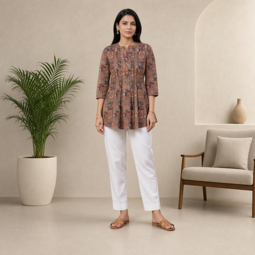 Cambric Cotton Short Kurti for Casual and Work Wear