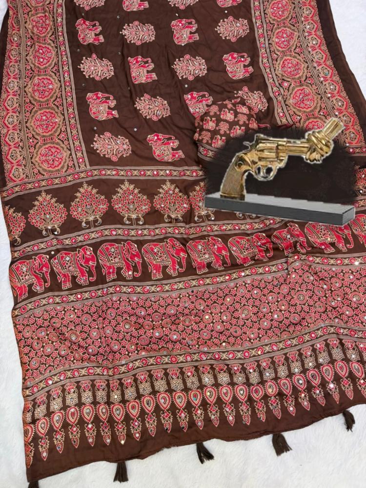 Pure Satin Silk Saree with Mirror Work and Printed Blouse