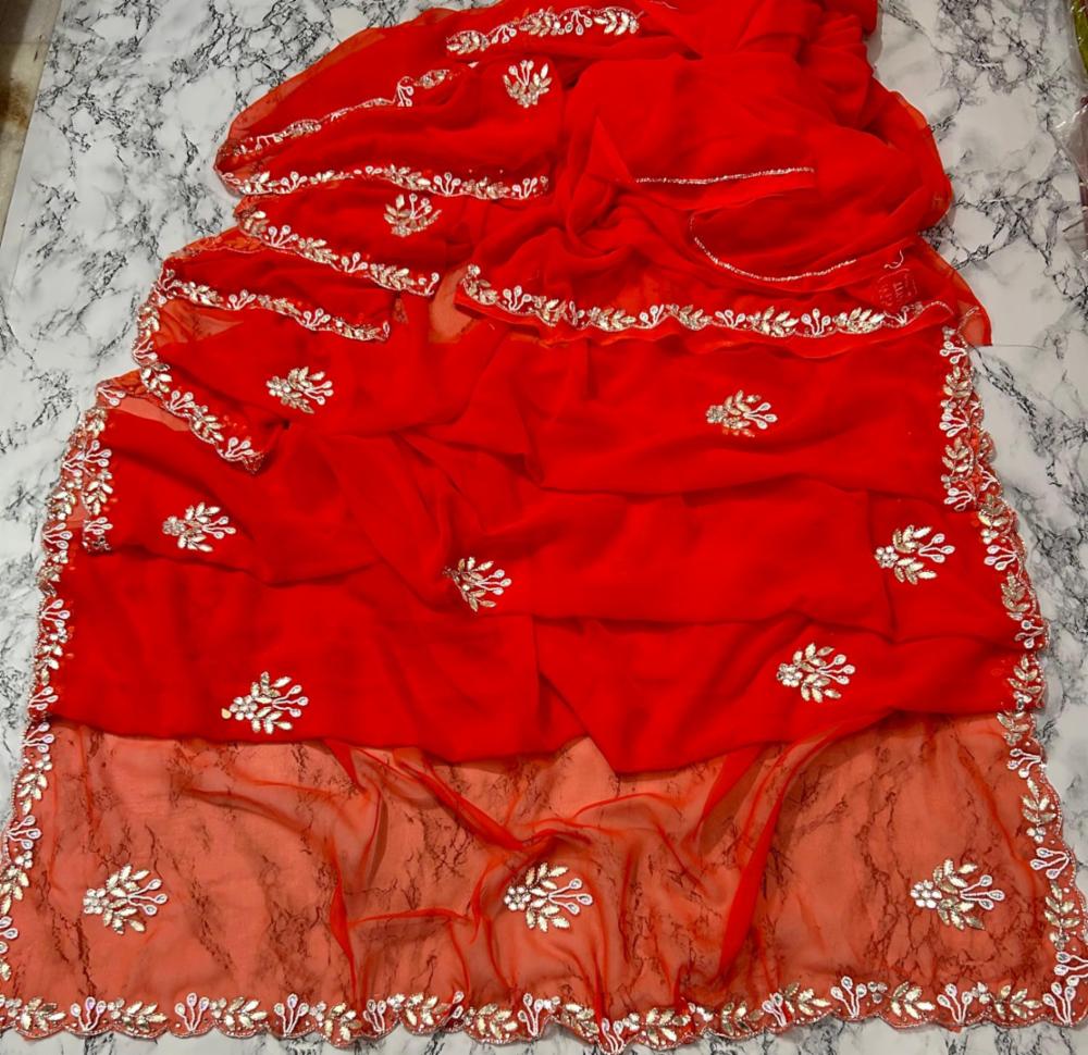 Royal Georgette Handwork Saree with Cut Border and Running Blouse