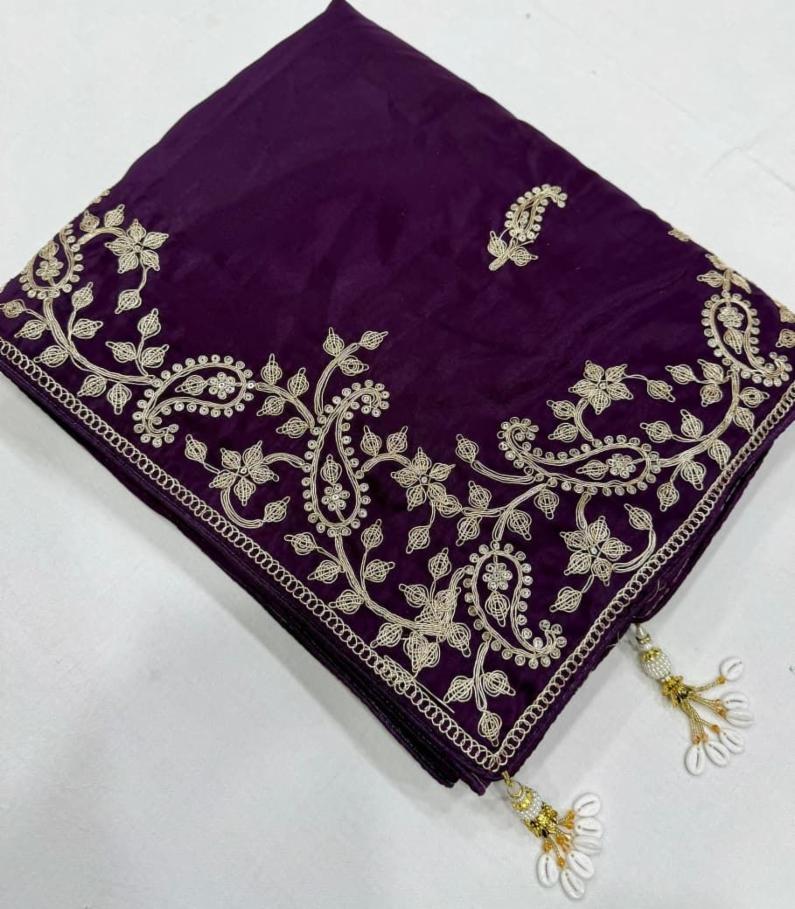 Pure Silk Saree with Zardozi Codding Work and Blouse!