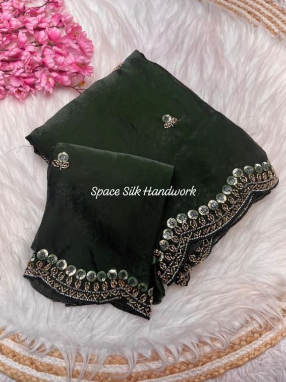 Soft Fandy Space Silk Saree with Handwork and Blouse Piece!