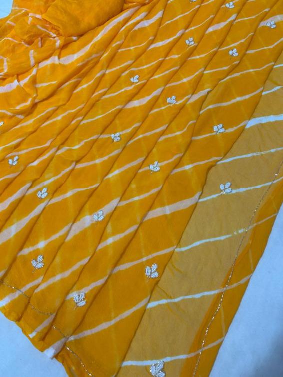 Half Pure Chiffon Jaipuri Lahriya Saree with Handmade Motifs