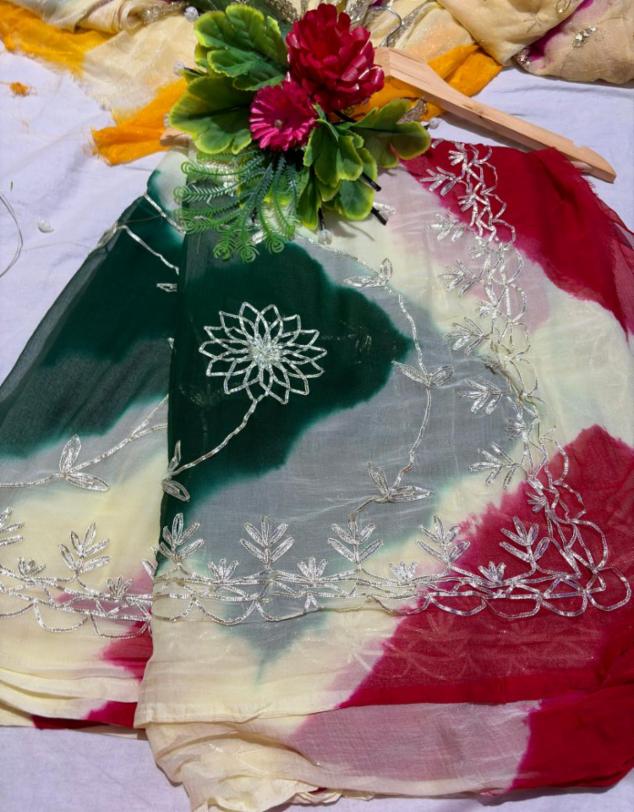 Half Pure Chiffon Saree with Gota Jaal Work and Multishade Fancy Dye