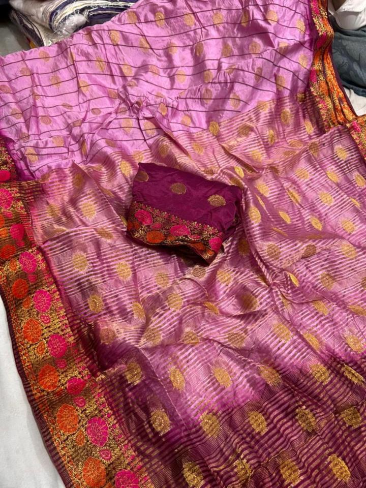 Chinon Silk Lahriya Saree with Fancy Dye and Blouse Piece