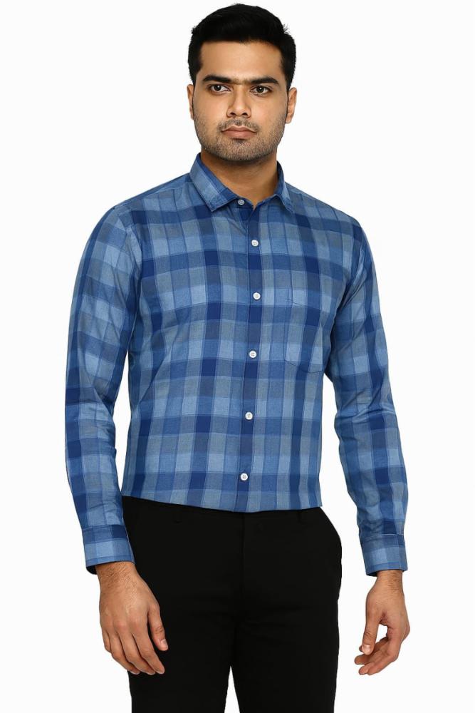 Frankwil Cotton Full Sleeves Checks Formal Shirt for Men