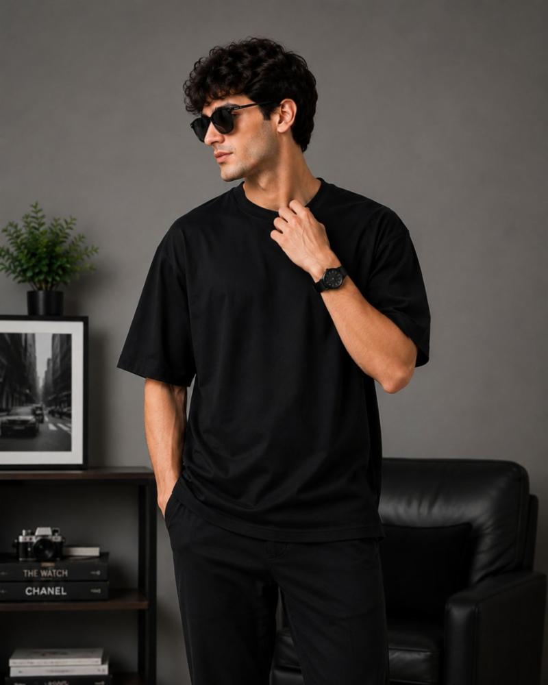 FRANKWIL Plain Drop Shoulder Cotton Lycra Oversized T-Shirt, 220 GSM, L-XXL