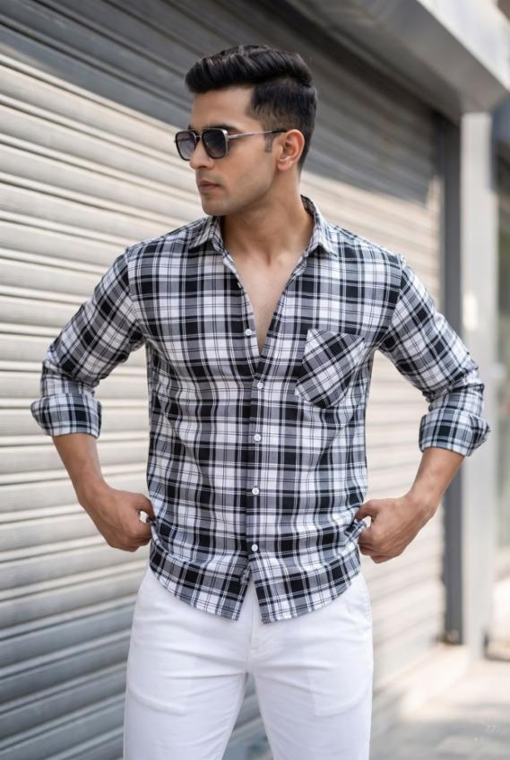 Men's Cotton Check Shirt Double Tira M-XL