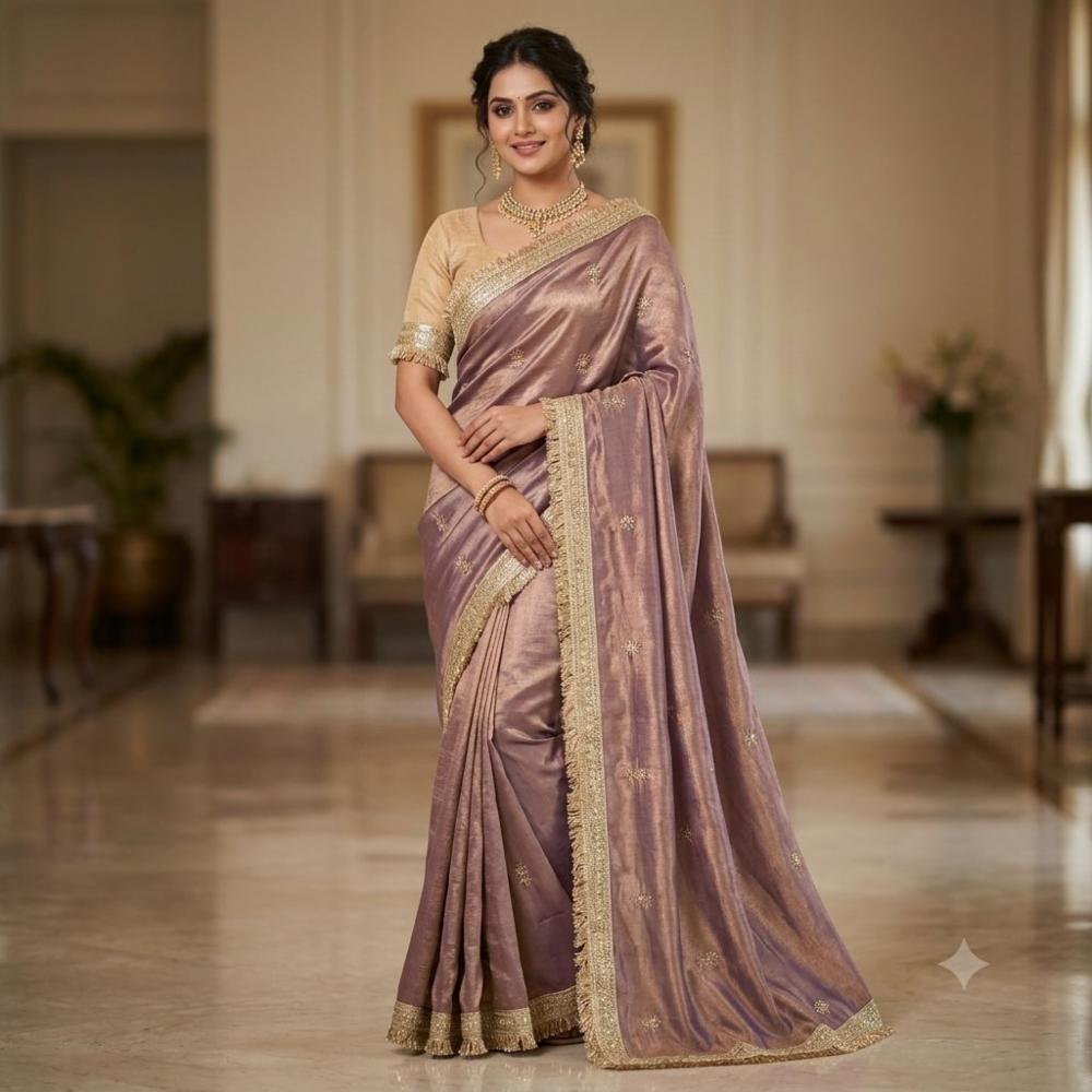 Fandy Satin Saree with Plain Blouse