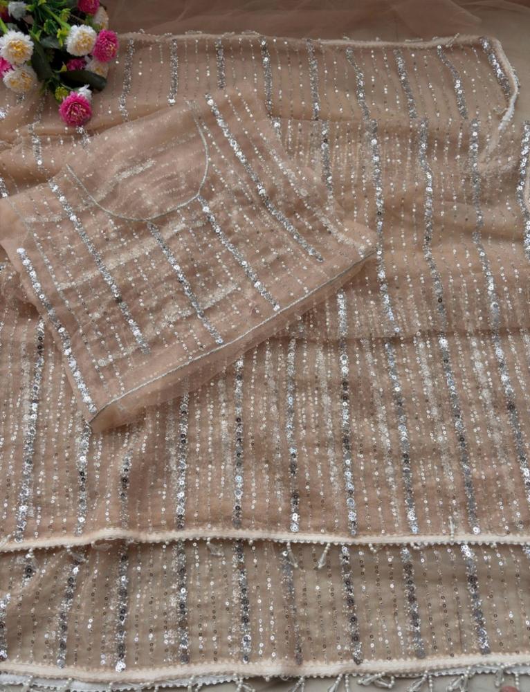 Pure Soft Net Party Wear Saree with Beads Work and Fancy Blouse