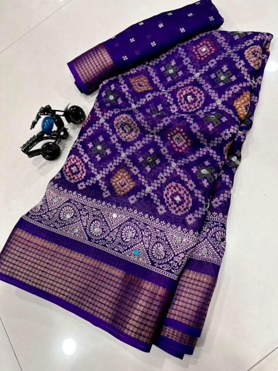 Soft Georgette Self Jacquard Saree with Mirror Work