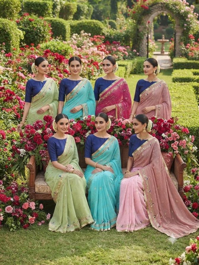 Darbari Chiffon Saree with Unstitched Blouse, Free Size