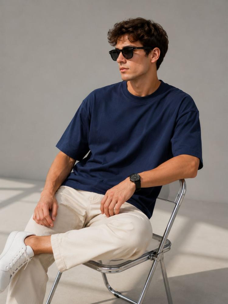 FRANKWIL Cotton Lycra Oversized Drop Shoulder Plain T-Shirt