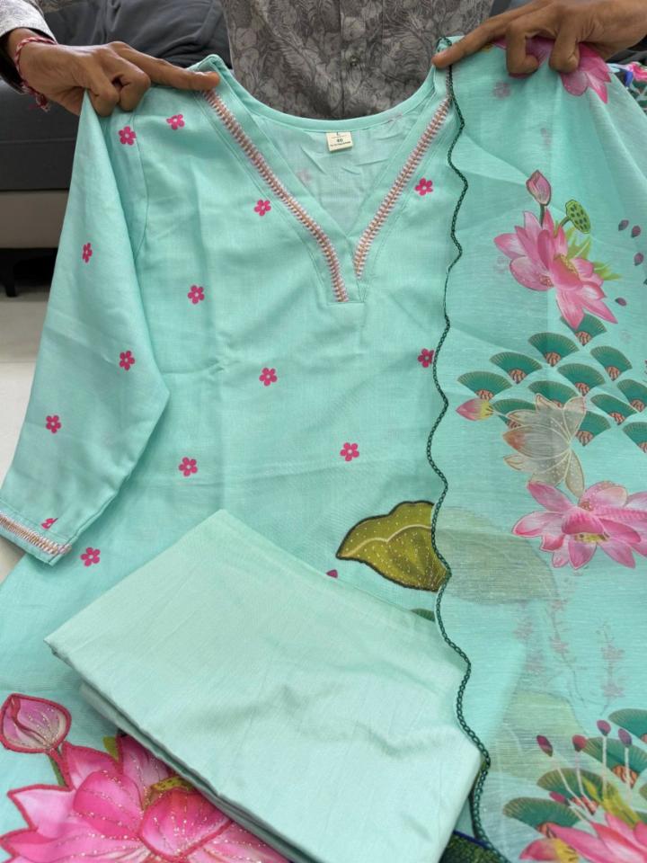 Designer Suit with Peacock Design, Hand Katha Work & Embroidered Dupatta