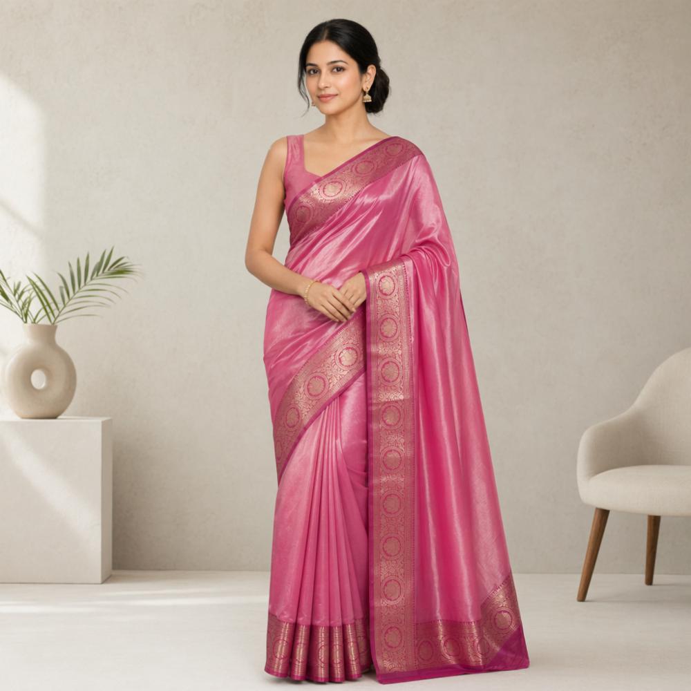 Elegant Softy Tissue Silk Saree In Rich Pink Colour