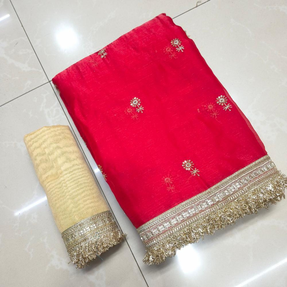 Fandy Satin Plain Saree with Plain Blouse