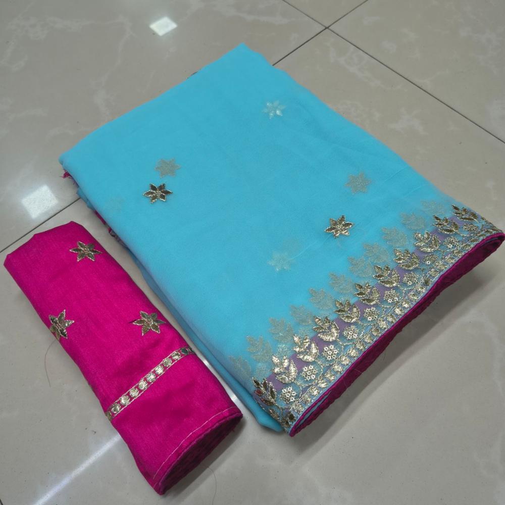 Georgette Saree with Gotta Pati Work and Unstitched Blouse