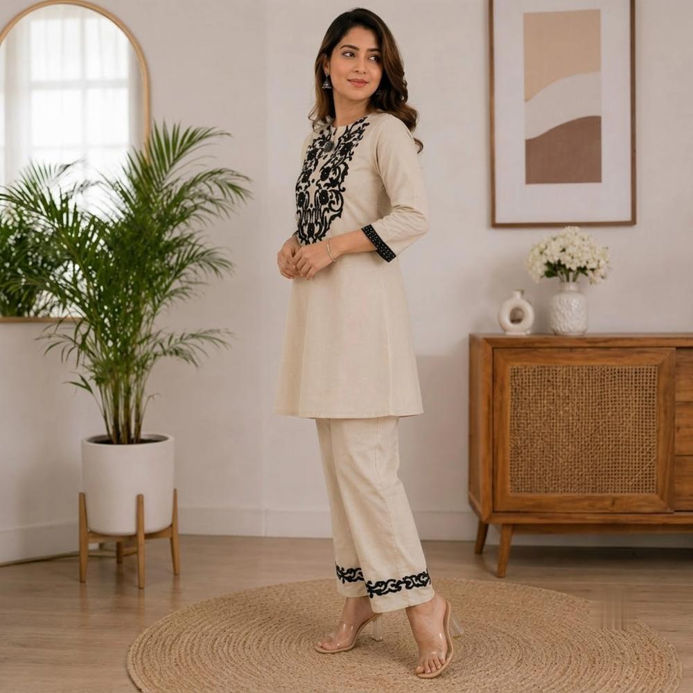 Premium Cotton Embroidered A-Line Cord Set 