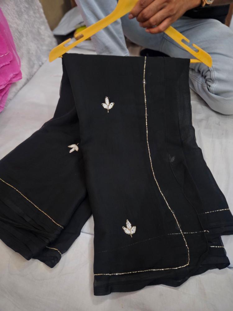 Women's Semi Chiffon Handwork Saree with Running Blouse