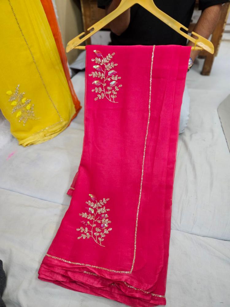 Women's Semi Chiffon Sequence Butti Saree with Running Blouse