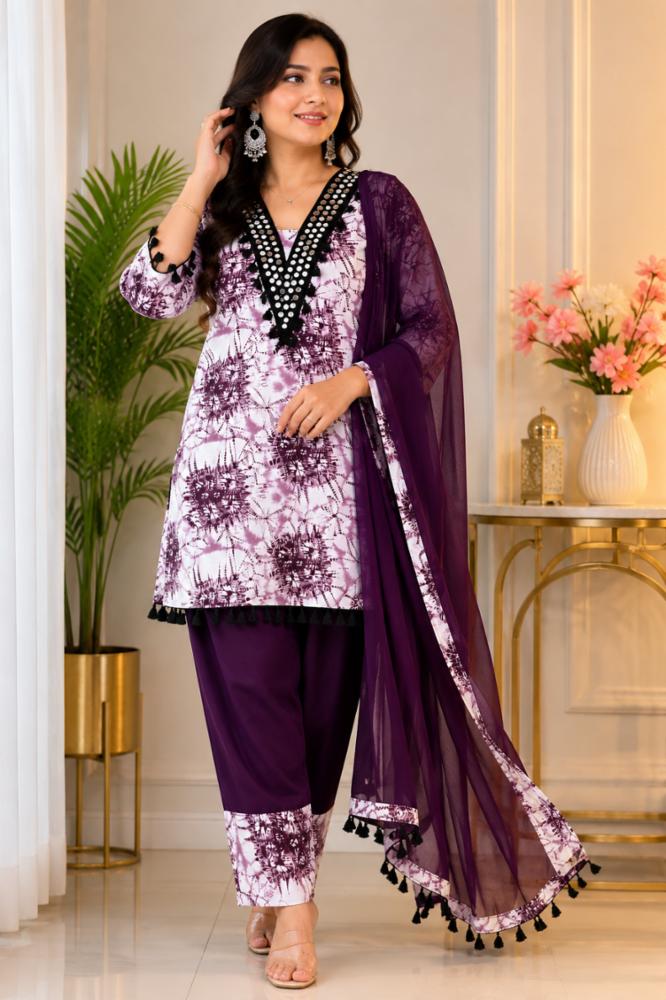 Printed Kurta with Farshi Salwar & Dupatta Set